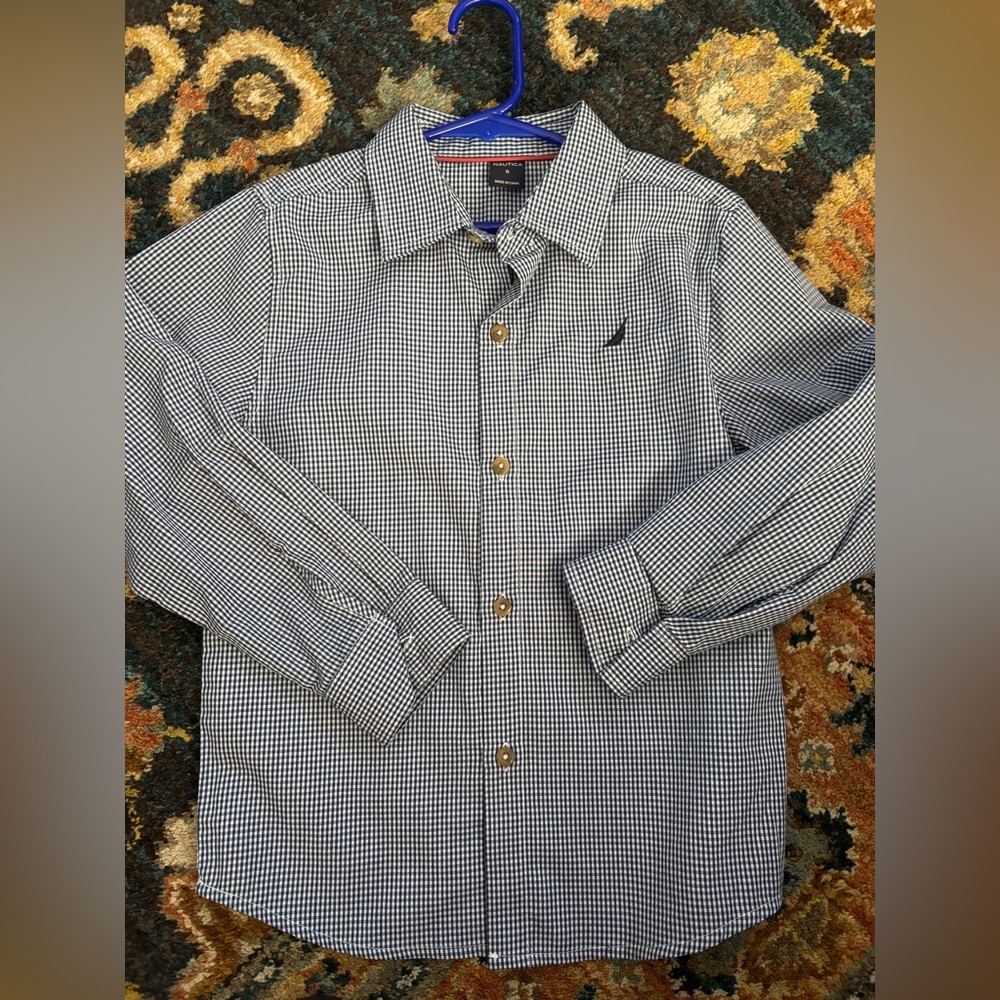 Nautica Boys Navy and White Gingham Shirt